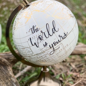 Custom Calligraphy World Globe: Ivory & Gold, Wedding Guest Book