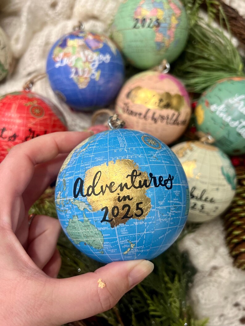 Gold Leaf Personalized World Globe Ornaments- Unique Teacher Gift- Custom Graduation Ornaments- Travel Ornament image 12