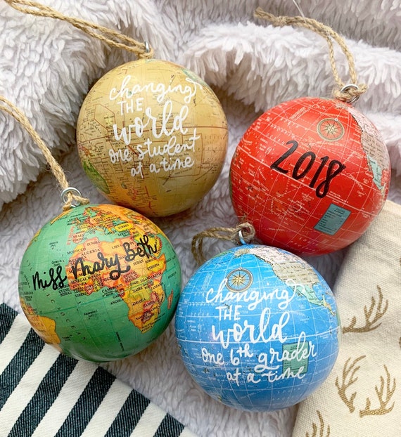 custom wedding date honeymoon gift CUSTOM hand lettered Globe Ornament custom 2021 grad personalized teacher appreciation