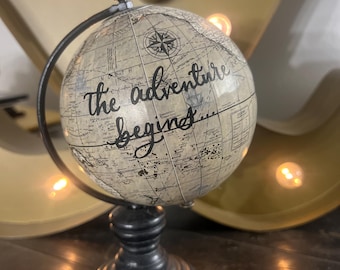 Hand Lettered Mini Globe – The Adventure Begins, Nursery Decor