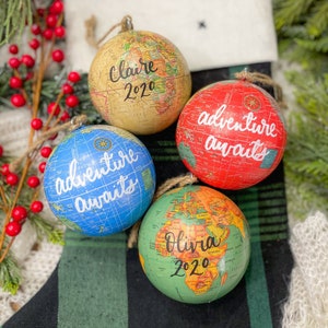 custom wedding date honeymoon gift CUSTOM hand lettered Globe Ornament custom 2021 grad personalized teacher appreciation
