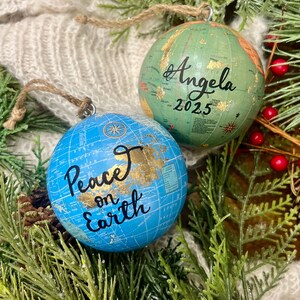 Gold Leaf Personalized World Globe Ornaments- Unique Teacher Gift- Custom Graduation Ornaments- Travel Ornament image 13