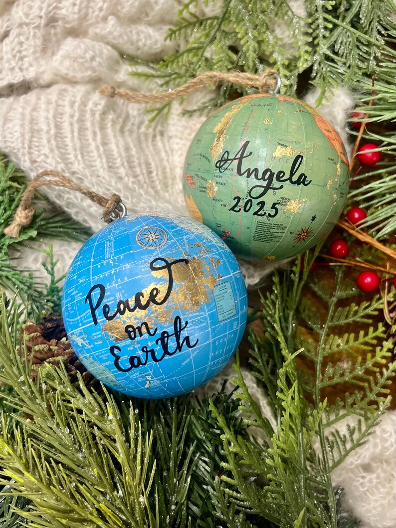 Gold Leaf Personalized World Globe Ornaments- Unique Teacher Gift- Custom Graduation Ornaments- Travel Ornament image 13