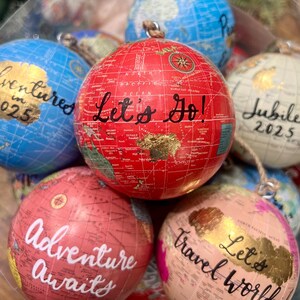 Gold Leaf Personalized World Globe Ornaments- Unique Teacher Gift- Custom Graduation Ornaments- Travel Ornament image 14