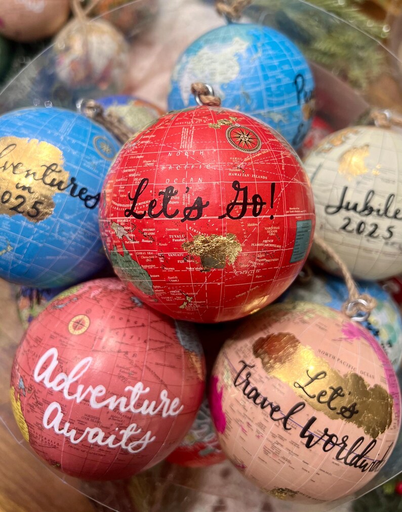 Gold Leaf Personalized World Globe Ornaments- Unique Teacher Gift- Custom Graduation Ornaments- Travel Ornament image 14