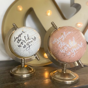 Custom Blush Pink or Ivory White Globes- Modern Calligraphy World Map Globe- Travel Decor- Personalized Gifts- Mini Globe Centerpiece