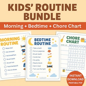 Kids’ Routine Chart Bundle | Morning & Bedtime Checklist + Chore Chart | Printable Daily Routine for Kids | Digital Download PDF