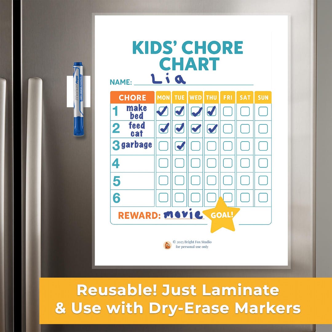 Kids Chore Chart Printable | Editable Responsibility Chart for Kids ...