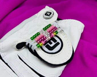 Golf Glove Stroke Counter - Shades of Green & Pink - NEW Color this Spring. Buy 4 the Foursome!