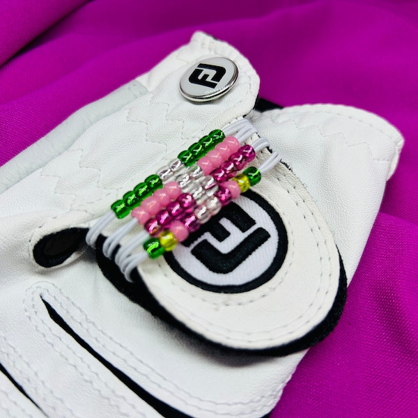 Golf Glove Stroke Counter - Shades of Green & Pink - NEW Color this Spring. Buy 4 the Foursome!