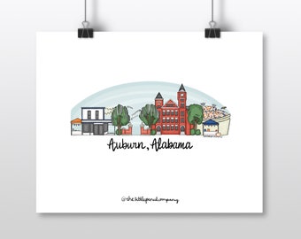 PRINT - Auburn, Alabama Skyline Illustration