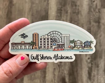 VINYL STICKER - Gulf Shores, Alabama Hand-illustrated Skyline
