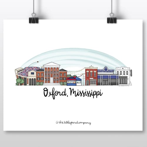 Oxford Mississippi Poster Art Print Skyline Ole Miss Item Etsy