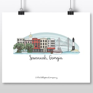 PRINT - Savannah, Georgia Skyline Illustration