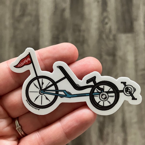 VINYL - Recumbent trike Hand-illustrated Sticker with Arkansas flag sticker/Arkansas/Bentonville/Cycling