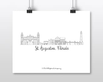 PRINT - St Augustine, Florida Skyline Illustration