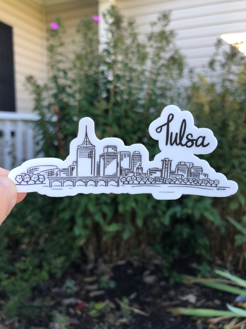 Tulsa Script Tulsa Oklahoma Skyline Vinyl Sticker - Hand-illustrated Die Cut Decal ...