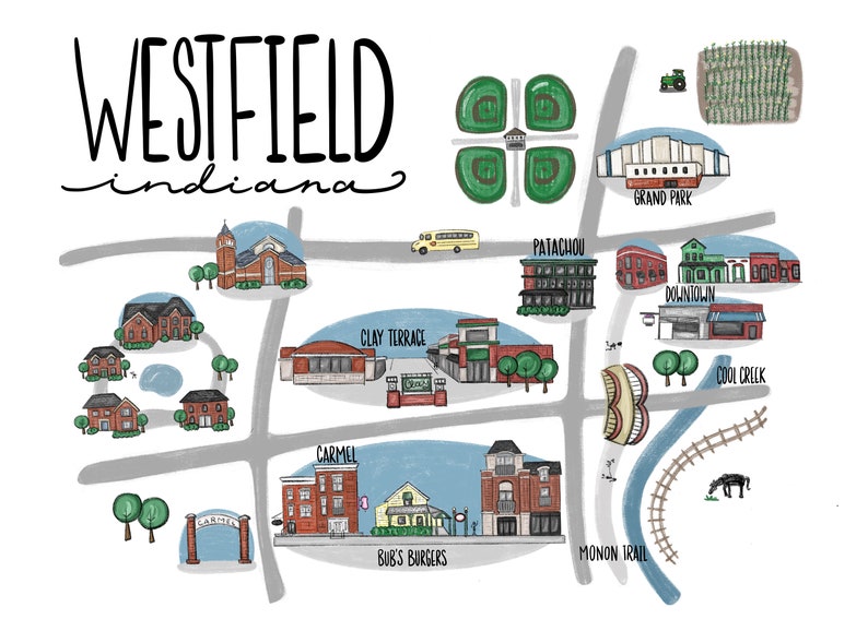 Westfield Indiana Map Etsy