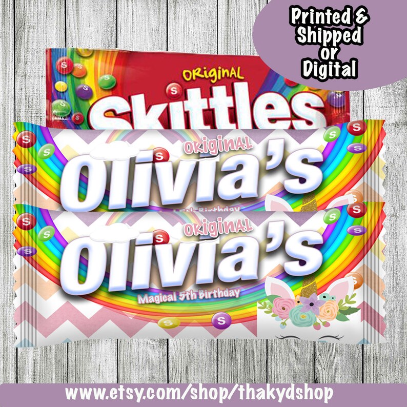 Candy Favors Unicorn Printed Skittles Unicorn Birthday Unicorn Party Favors Unicorn Labels Unicorn Candy -Unicorn Birthday Party