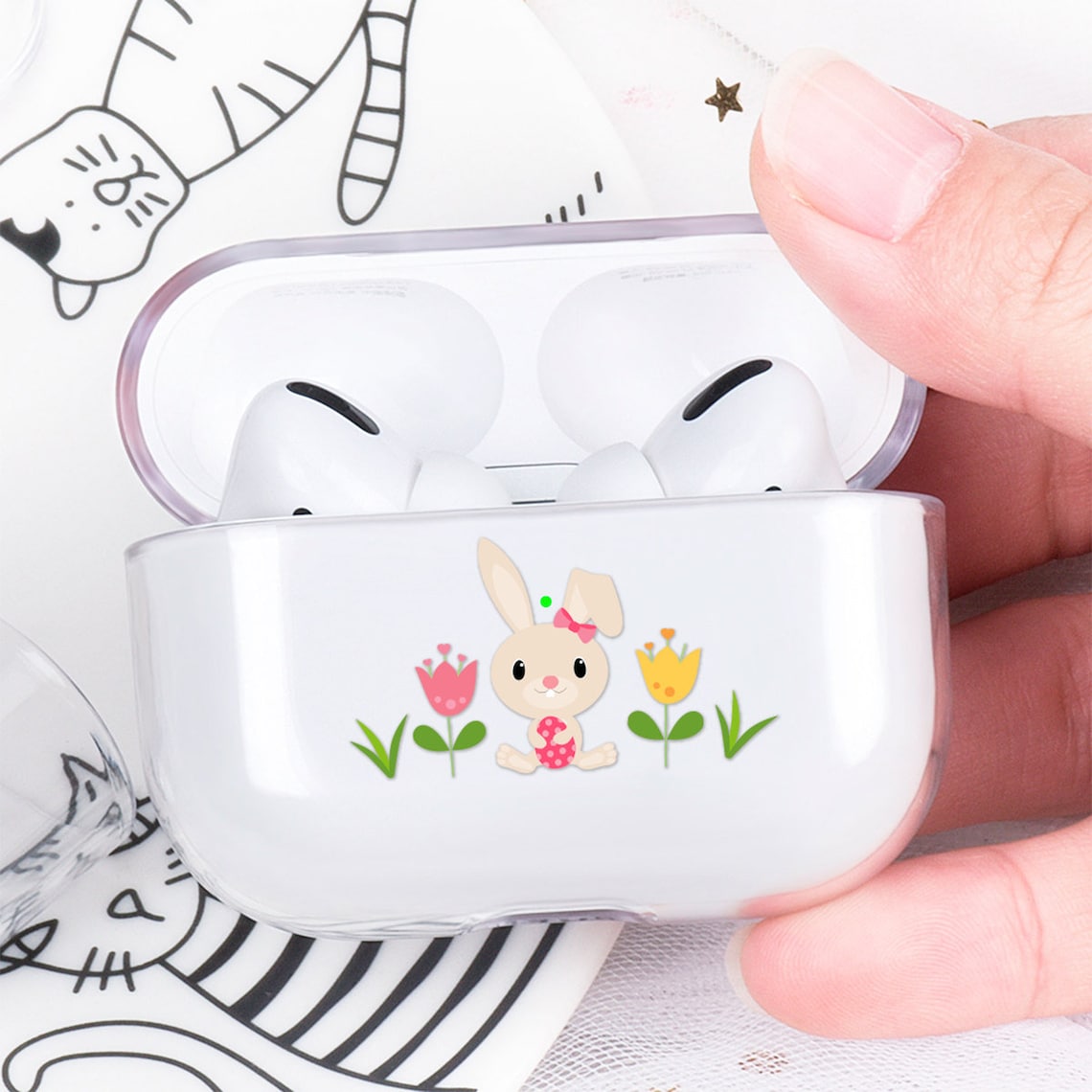 Rabbit Air Pods Clear Case Cute Bunny AirPods Pro Case Flowers | Etsy