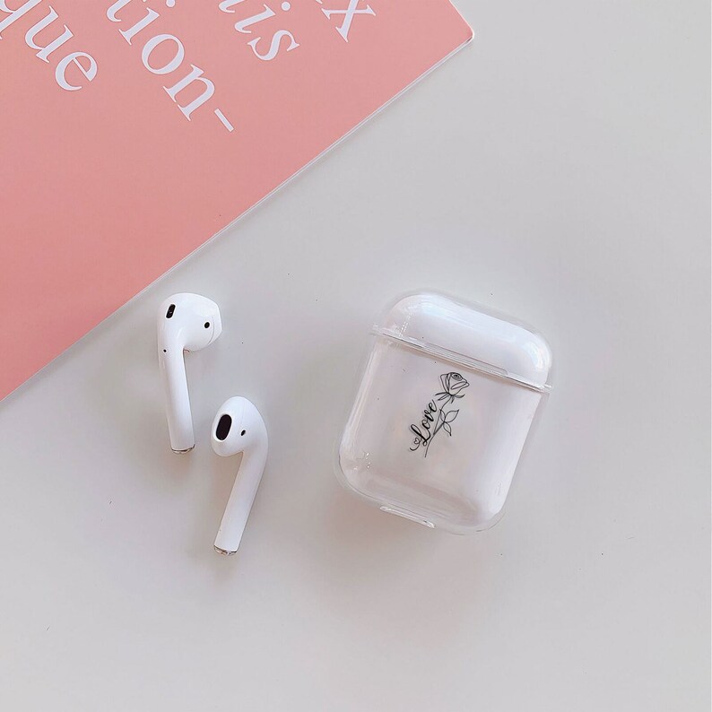 Flowers AirPods Clear Case Floral AirPods Case Love Protective Air Pods Case Scetch Rose AirPods Case Monogram AirPods Pro Case Gift YZ5276 image 3