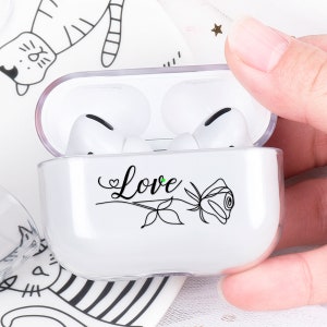 Flowers AirPods Clear Case Floral AirPods Case Love Protective Air Pods Case Scetch Rose AirPods Case Monogram AirPods Pro Case Gift YZ5276 image 1