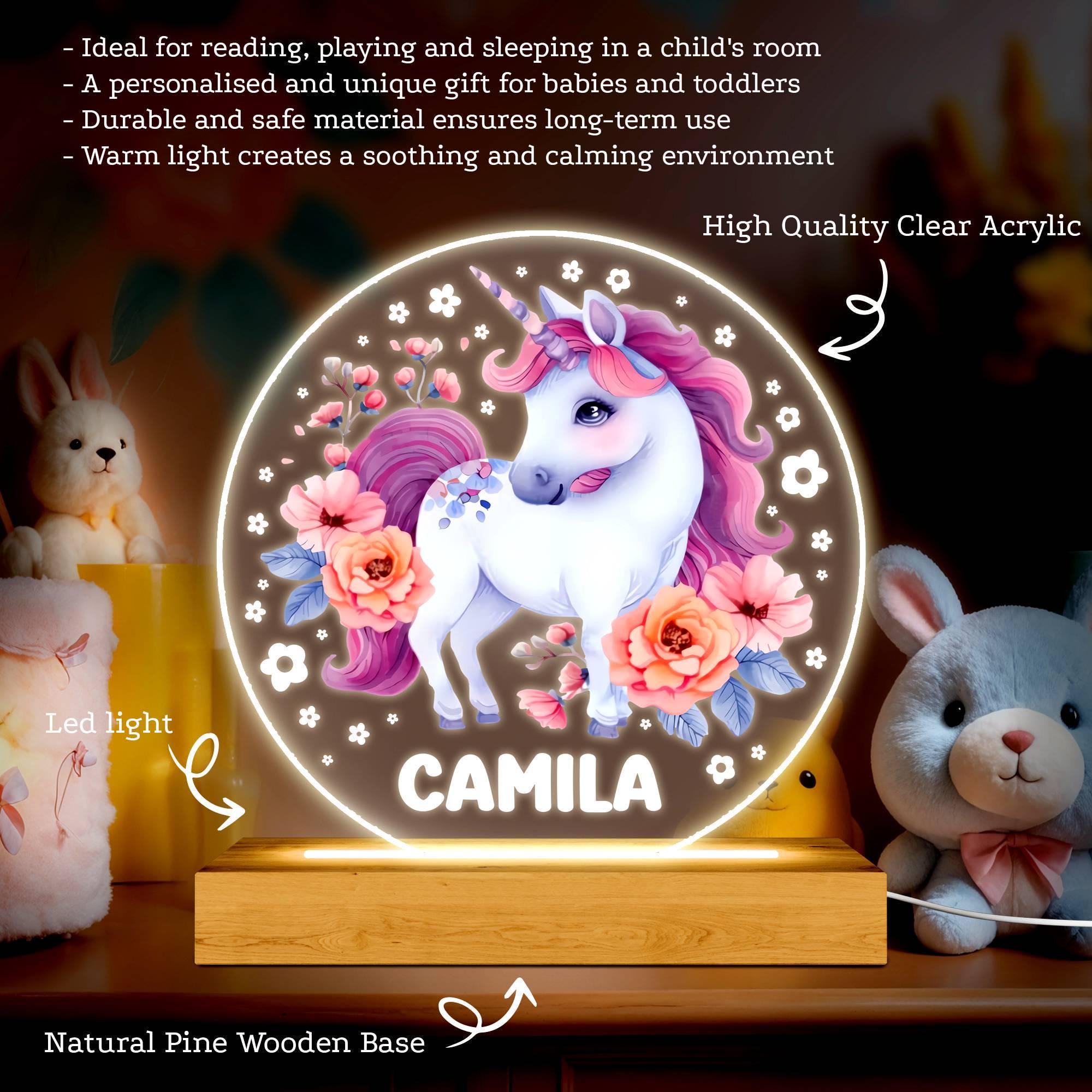 Baby Girl with Bunny Design, Perfect Birthday Gift, Personalized Night Light for Kids, Custom Bedside Lamp for Birthdays and Christening