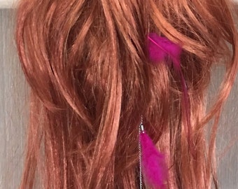 Feather hair jewelry / feather hair accessory / pink-turquoise hair jewelry / pink-turquoise feather hair jewelry