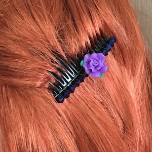 Purple Polymer Clay Flower Comb with Crystals / Decorative Hair Comb / Flower Hair Comb / Flower and Crystal Hair Comb
