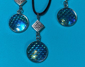 Mermaid Scale / Dragon Scale / Fish Scale Pendant and Earring set