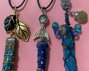 Sliced Dyed Imperial Jasper Blue - Wire Wrapped Pendants