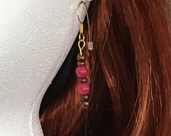 Dyed Glass Bright Pink Dangle Earrings / Dyed Glass and Seed Bead Earrings / Bright Pink Dangle Earrings