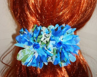 Blue floral chiffon like hair accessory / blue floral rosette barette