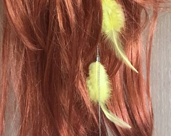 Feather hair jewelry / feather hair accessory / Yell and blue hair jewelry / yellow and blue feather hair jewelry