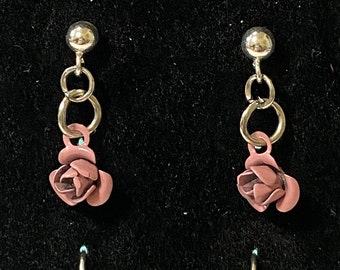 Tiny Metal Rose Dangle Earrings