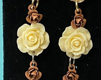 Resin Rose Post Dangle Earrings
