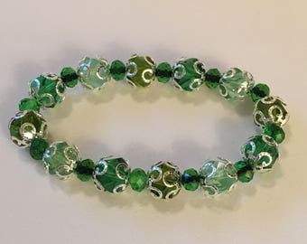 Green Beaded Stretch Bracelet