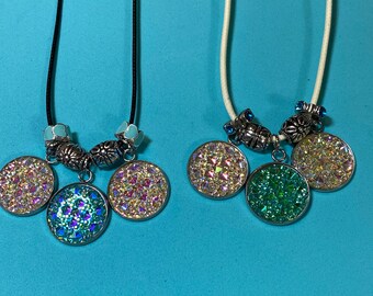 Blue and Pearl Faux Druzy Necklaces