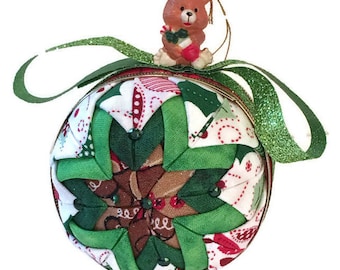 Teddy Bear Quilted Christmas Tree Ornament