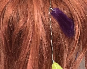 Feather hair jewelry / feather hair accessory /Purple and yellow hair jewelry / purple and yellow feather hair jewelry