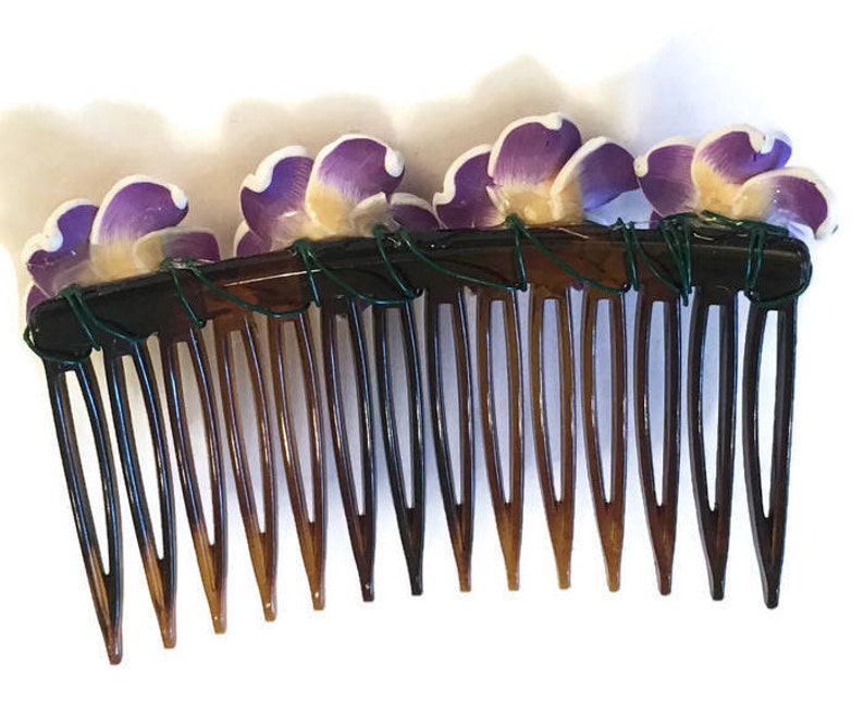 Purple Polymer Clay Flower Comb / Decorative Hair Comb / Etsy