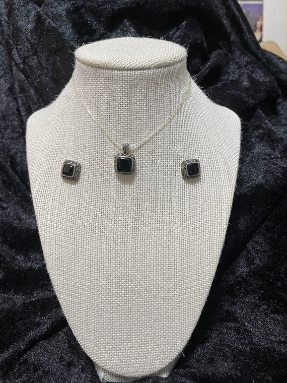 Vintage Black Onyx earring and pendant set