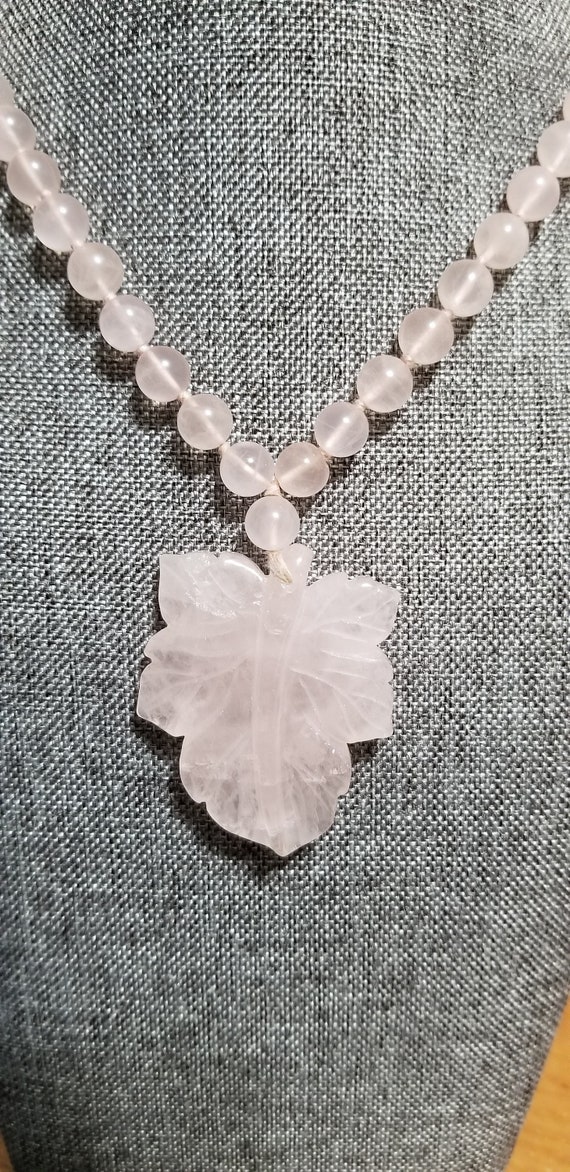 Rose Quartz beaded necklace with carved rose quart