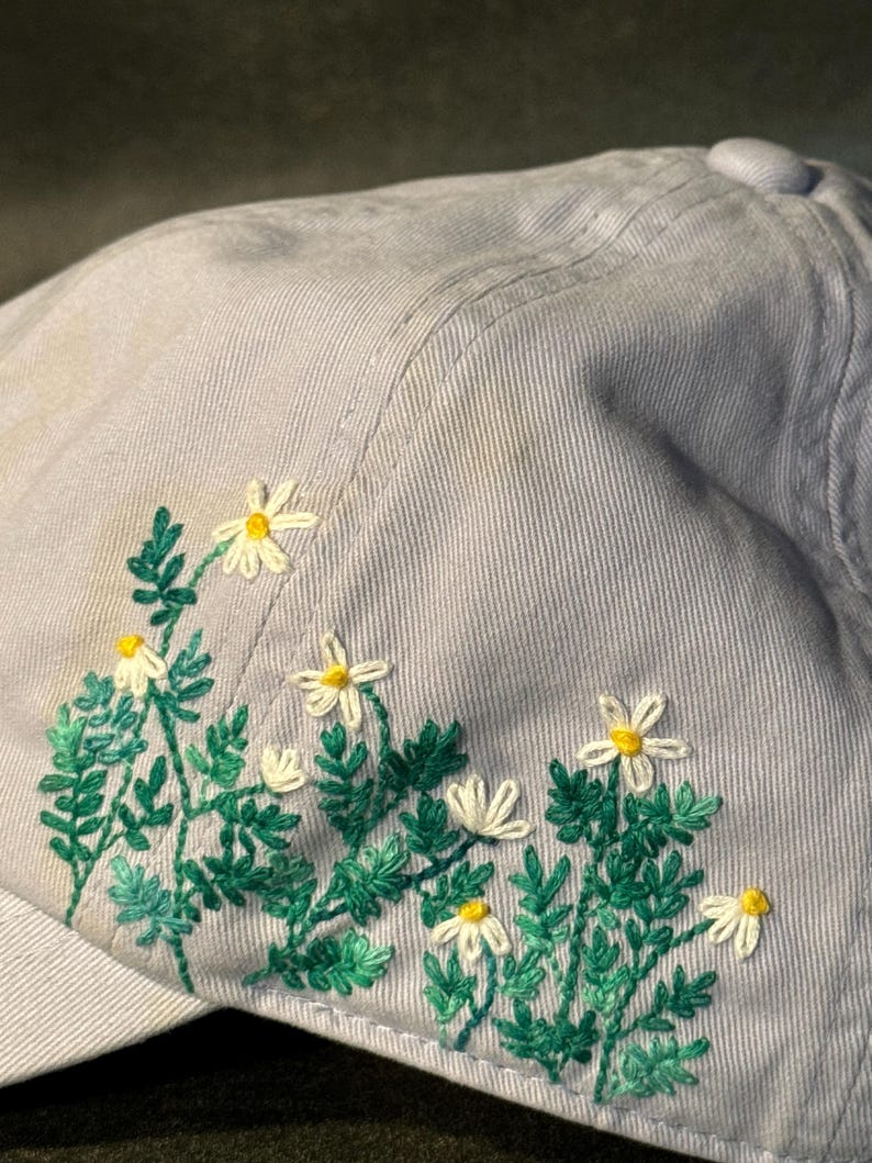 Hand Embroidered Daisy Flowers, Periwinkle Ball Cap - Etsy