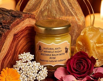 Natural Anti-Wrinkle Night Beeswax Balm with Rose | Rosewood Yarrow Calendula Beeswax | No Parabens No Chemicals | 40ml