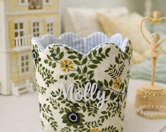 Personalized Scalloped Fabric Basket | Custom Baby Name Nursery Storage Bin