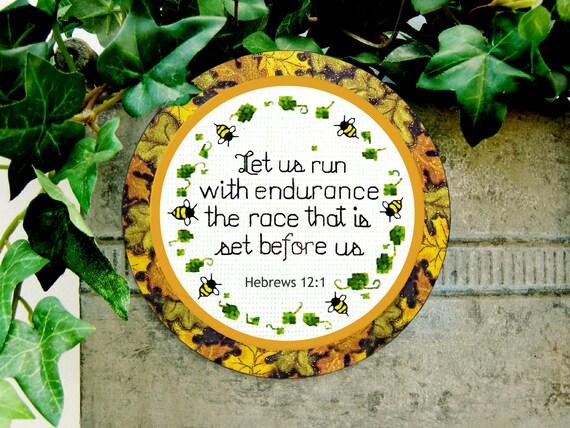 Hebrews 12:1, Christian magnet, Run with endurance, Gift for Christian, Bible verse gift, Motivational quote, Scripture gift for runner