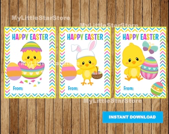 Happy Easter Tags, Printable Easter cards, Chick Easter tags Instant download