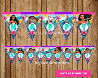 Estandarte de Moana, Estandarte del Triángulo de Moana imprimible, Banner de fiesta de Moana Descarga instantánea