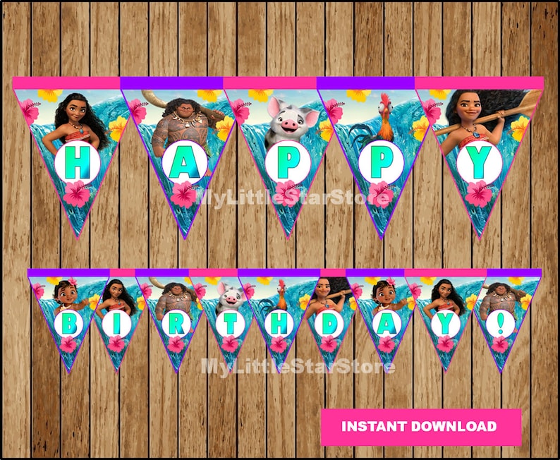 Moana Banner Printable Moana Triangle Banner Moana Party | Etsy